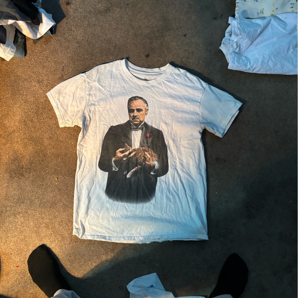 White Graphic T-Shirt with Black and Gray Design